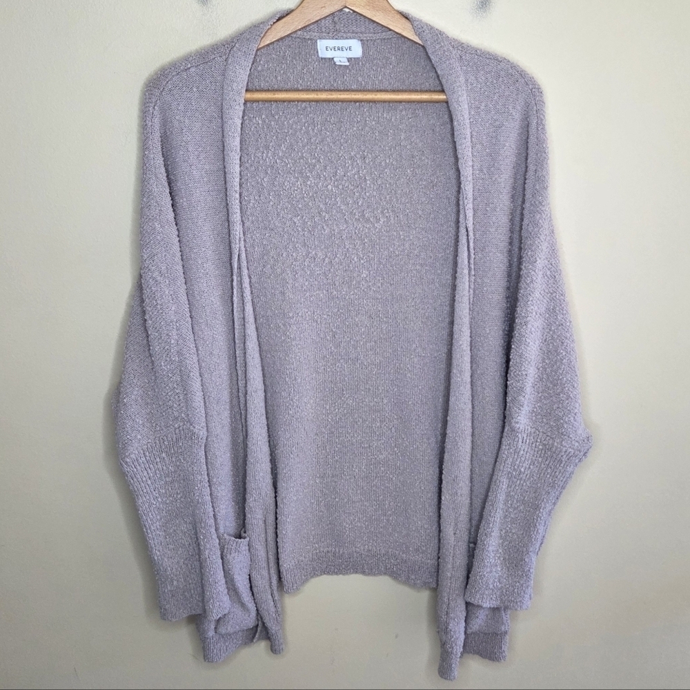 Evereve Izzie Beige Nubby Knit Open Front Batwing Cardigan Sweater Size Large